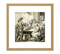 Artery8 Jean Baptiste Greuze Savoyard With A Dancing Doll 8X8 Inch Square Wooden Framed Wall Art Print Picture with Mount in Light Oak Artery8 Light Oak