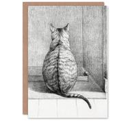 Artery8 Jean Bernard Art Card Sitting Cat From Behind Drawing