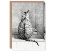 Artery8 Jean Bernard Art Card Sitting Cat From Behind Drawing