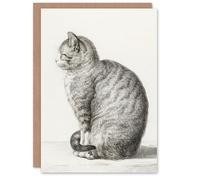 Artery8 Jean Bernard Art Card Sitting Smiling Cat Pencil Drawing