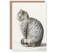 Artery8 Jean Bernard Art Card Sitting Smiling Cat Pencil Drawing