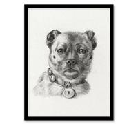 Artery8 Jean Bernard Framed Wall Art Dog Head With A Collar Pencil Drawing - A4 Size