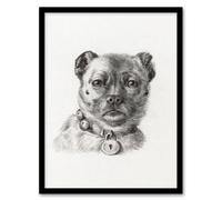 Artery8 Jean Bernard Framed Wall Art Dog Head With A Collar Pencil Drawing - A3 Size