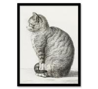 Artery8 Jean Bernard Framed Wall Art Print Sitting Smiling Cat Pencil Drawing - A4 Size