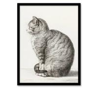 Artery8 Jean Bernard Framed Wall Art Print Sitting Smiling Cat Pencil Drawing - A4 Size