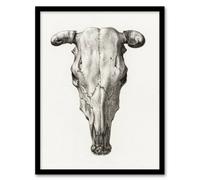 Artery8 Jean Bernard Framed Wall Art Print Skull of a Cow Pencil Drawing in White | Size: A4 Artery8 White A4