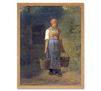 Artery8 Jean Francois Millet Girl Carrying Water Painting Art Print Framed Poster Wall Decor 12x16 inch