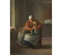 Artery8 Jean Francois Millet The Knitting Lesson Painting Premium Wall Art Canvas Print 18X24 Inch