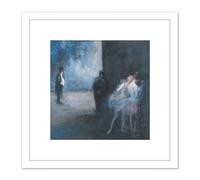 Artery8 Jean Louis Forain Backstage Symphony In Blue 8X8 Inch Square Wooden Framed Wall Art Print Picture with Mount in White Artery8 White