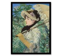 Artery8 Jeanne Spring Parasol Portrait Manet Vintage Framed Wall Art Print in Green | Size: W12" x H16" Artery8 Green W12" x H16"