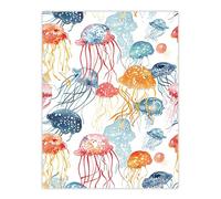 Artery8 Jellyfish Blue Pink Orange Bright Watercolour Bathroom Toilet Large Wall Art Poster Print Thick Paper 18X24 Inch