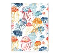 Artery8 Jellyfish Blue Pink Orange Bright Watercolour Wall Art Print | Size: W12" x H16" Artery8 Multicolor W12" x H16"