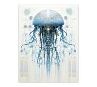 Artery8 Jellyfish Military Robot Hybrid Schematic Blueprint Futuristic Secret Complex Arcane Manuscript Gift For Him Man Cave Extra Large XL Wall Art Poster Print