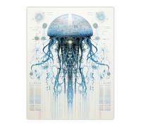 Jellyfish Military Robot Hybrid Schematic Blueprint Futuristic Secret Complex Arcane Manuscript Gift For Him Man Cave Unframed Wall Art Print Poster H Artery8 Multi W24 inch x H32 inch