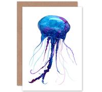 Artery8 Jellyfish Watercolour Painting Greetings Card in Blue Artery8 Blue