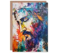 Artery8 Jesus Christ Colourful Abstract Portrait Painting Blank For Him Or Her Art Birthday Card