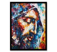 Artery8 Jesus Face Portrait Religious Painting Framed Art Print | Size: W12" x H16" Artery8 Multicolor W12" x H16"