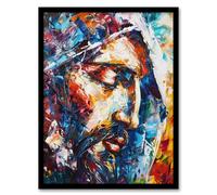 Artery8 Jesus Face Portrait Religious Painting Living Room Artwork Framed Wall Art Print A4