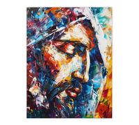 Jesus Face Portrait Religious Painting Wall Art Print Artery8 Multi W24 inch x H32 inch