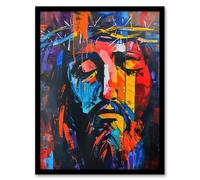 Artery8 Jesus Portrait Thorn Crown Modern Portrait Living Room Artwork Framed Wall Art Print A4