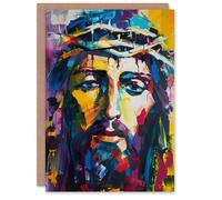 Artery8 Jesus Thorn Crown Portrait Modern Portrait Greeting Birthday Card Him Her All Blank
