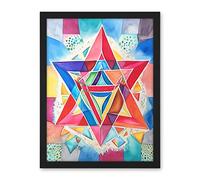 Artery8 Jewish Star Of David Bright Multicoloured Folk Art Watercolour Painting Artwork Framed Wall Art Print 18X24 Inch