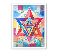 Artery8 Jewish Star Of David Bright Multicoloured Folk Art Watercolour Painting Artwork Framed Wall Art Print 18X24 Inch