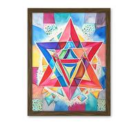Artery8 Jewish Star Of David Bright Multicoloured Folk Art Watercolour Painting Artwork Framed Wall Art Print 18X24 Inch