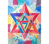Artery8 Jewish Star Of David Bright Multicoloured Folk Art Watercolour Painting Extra Large XL Wall Art Poster Print
