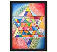 Artery8 Jewish Star Of David Patterns Geometric Folk Art Watercolour Painting Artwork Framed Wall Art Print A4 in Black Artery8 Black