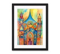Artery8 Jewish Synagogue Building Multicoloured Folk Art Watercolour Painting Artwork Framed Wall Art Print 18X24 Inch