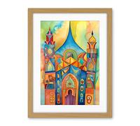 Artery8 Jewish Synagogue Building Multicoloured Folk Art Watercolour Painting Artwork Framed Wall Art Print 18X24 Inch
