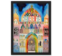 Artery8 Jewish Synagogue Decorated Facade Folk Art Watercolour Painting Artwork Framed A3 Wall Art Print