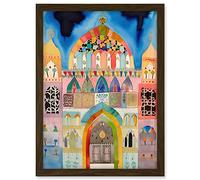 Artery8 Jewish Synagogue Decorated Facade Folk Art Watercolour Painting Artwork Framed A3 Wall Art Print
