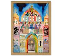 Artery8 Jewish Synagogue Decorated Facade Folk Art Watercolour Painting Artwork Framed A3 Wall Art Print