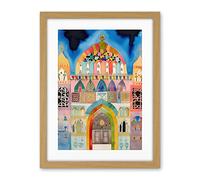 Artery8 Jewish Synagogue Decorated Facade Folk Art Watercolour Painting Artwork Framed Wall Art Print 18X24 Inch
