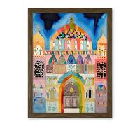 Artery8 Jewish Synagogue Decorated Facade Folk Art Watercolour Painting Artwork Framed Wall Art Print 18X24 Inch