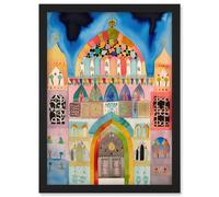 Artery8 Synagogue Decorated Facade Folk Art Watercolour Painting Wall Art Print - A4 Size