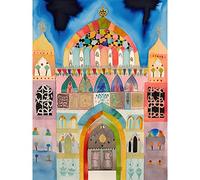 Artery8 Jewish Synagogue Decorated Facade Folk Art Watercolour Painting Extra Large XL Wall Art Poster Print