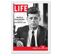 JFK John Kennedy President USA Life Magazine Cover A4 Artwork Framed Wall Art Print Artery8 White One Size