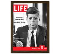 Artery8 JFK John Kennedy President USA Life Magazine Cover A4 Artwork Framed Wall Art Print in Brown Artery8 Brown