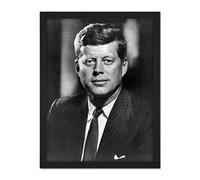 Artery8 Jfk John Kennedy Usa President Portrait Bw Photo Artwork Framed Wall Art Print 18X24 Inch