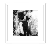 Artery8 JFK Kennedy Assassin Harvey Oswald Backyard Photo 8X8 Inch Square Wooden Framed Wall Art Print Picture with Mount in White Artery8 White