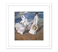 Artery8 Joaquin Sorolla Y Bastida Strolling Along The Seashore 8X8 Inch Square Wooden Framed Wall Art Print Picture with Mount in White Artery8 White