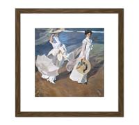 Artery8 Joaquin Sorolla Y Bastida Strolling Along The Seashore 8X8 Inch Square Wooden Framed Wall Art Print Picture with Mount in Brown Artery8 Brown