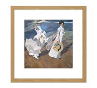 Artery8 Joaquin Sorolla Y Bastida Strolling Along The Seashore 8X8 Inch Square Wooden Framed Wall Art Print Picture with Mount in Light Oak Artery8 Light Oak