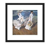 Artery8 Joaquin Sorolla Y Bastida Strolling Along The Seashore 8X8 Inch Square Wooden Framed Wall Art Print Picture with Mount in Black Artery8 Black