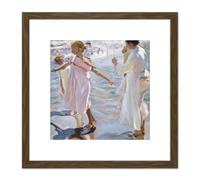 Artery8 Joaquin Sorolla Y Bastida Time For A Bathe Valencia 8X8 Inch Square Wooden Framed Wall Art Print Picture with Mount in Brown Artery8 Brown