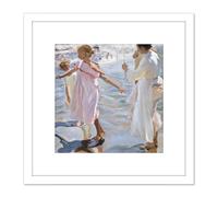 Artery8 Joaquin Sorolla Y Bastida Time For A Bathe Valencia 8X8 Inch Square Wooden Framed Wall Art Print Picture with Mount in White Artery8 White