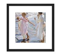 Artery8 Joaquin Sorolla Y Bastida Time For A Bathe Valencia 8X8 Inch Square Wooden Framed Wall Art Print Picture with Mount in Black Artery8 Black